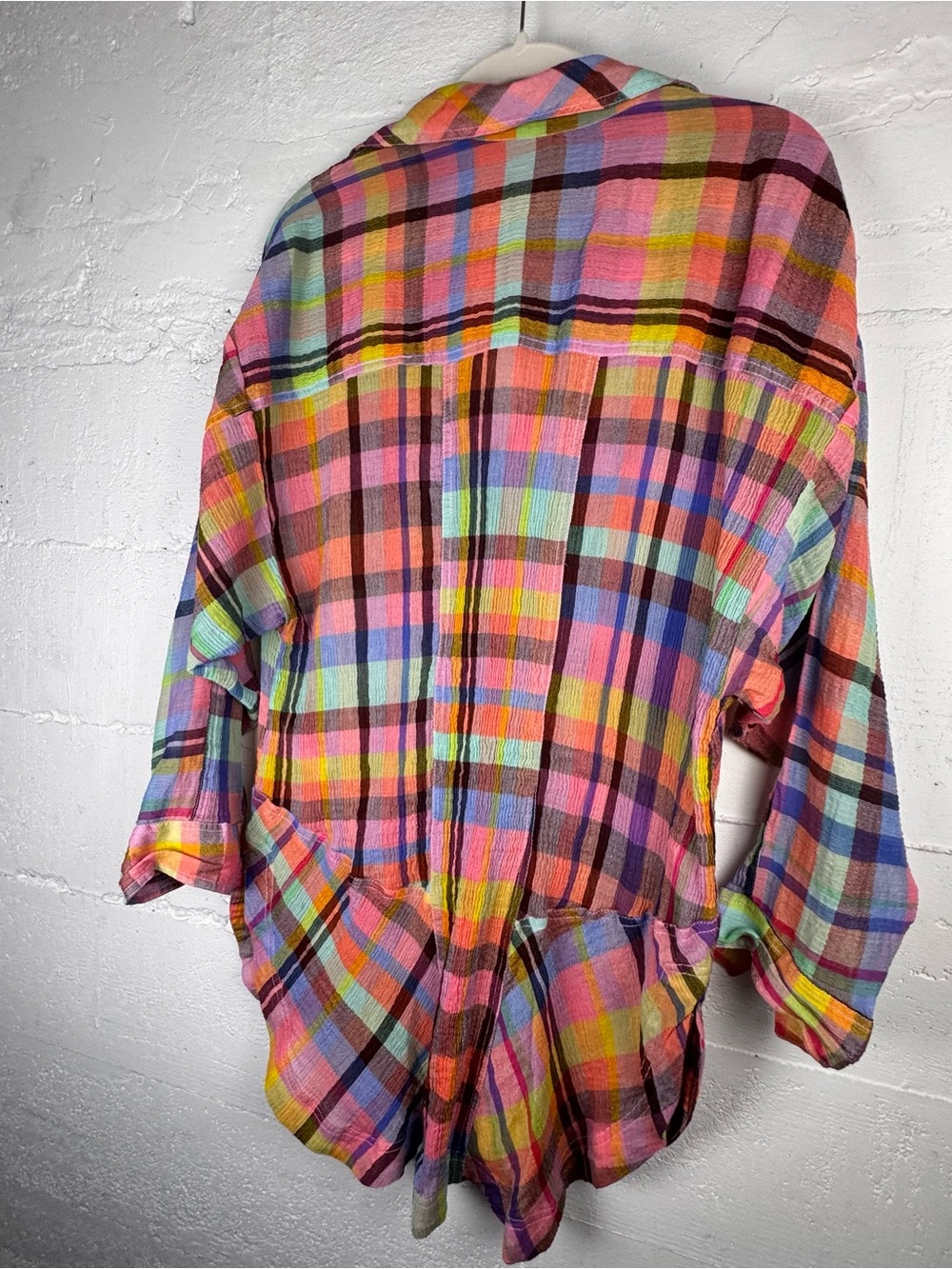 Pilcro Long-Sleeve Mixed Madras Plaid Oversized Buttondown Shirt Medium - Picture 12 of 12